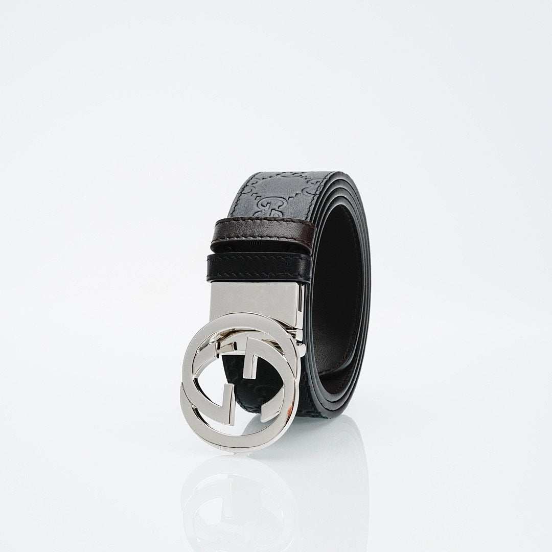 Ceinture réversible en cuir avec boucle argentée