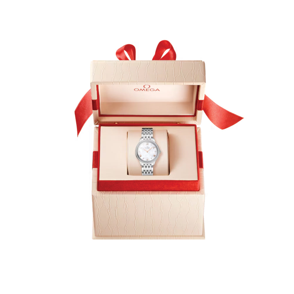 De Ville Prestige Diamonds Quartz 27.5mm - Wit, Pêrelmoer op armband