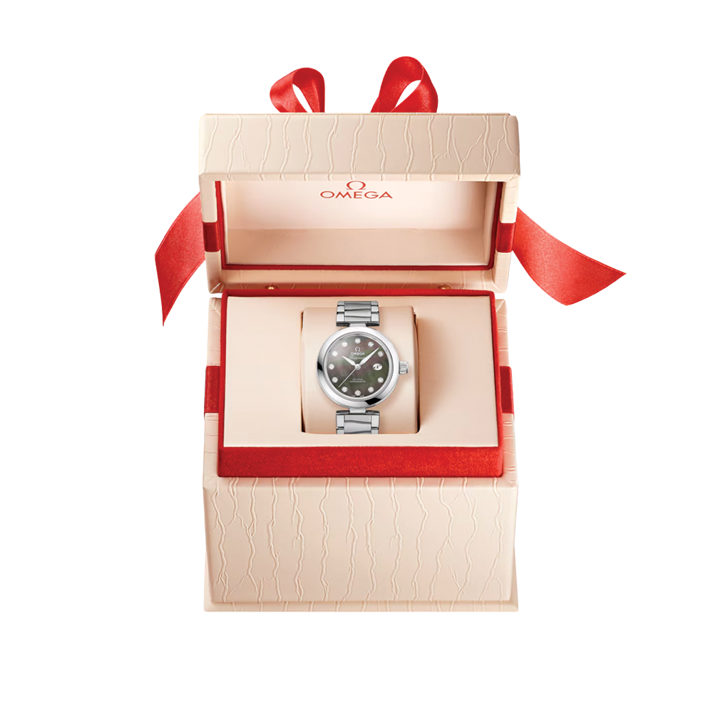 De Ville Ladymatic 34mm - Swart Tahiti, Pêrelmoer met diamante op armband