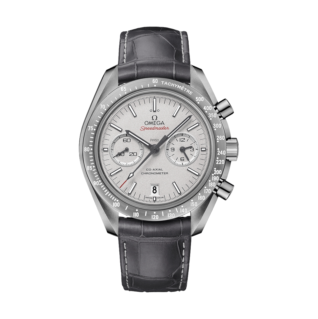 كرونوغراف Speedmaster Dark Side Of The Moon مقاس 44.25 ملم - رمادي على حزام جلدي
