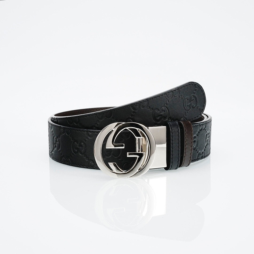 Ceinture réversible en cuir avec boucle argentée