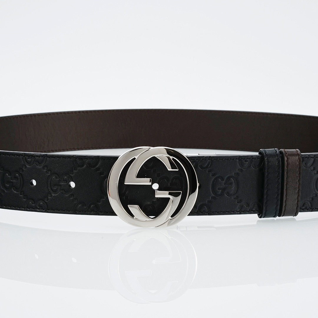 Ceinture réversible en cuir avec boucle argentée