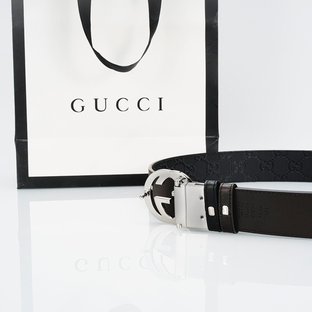 Ceinture réversible en cuir avec boucle argentée