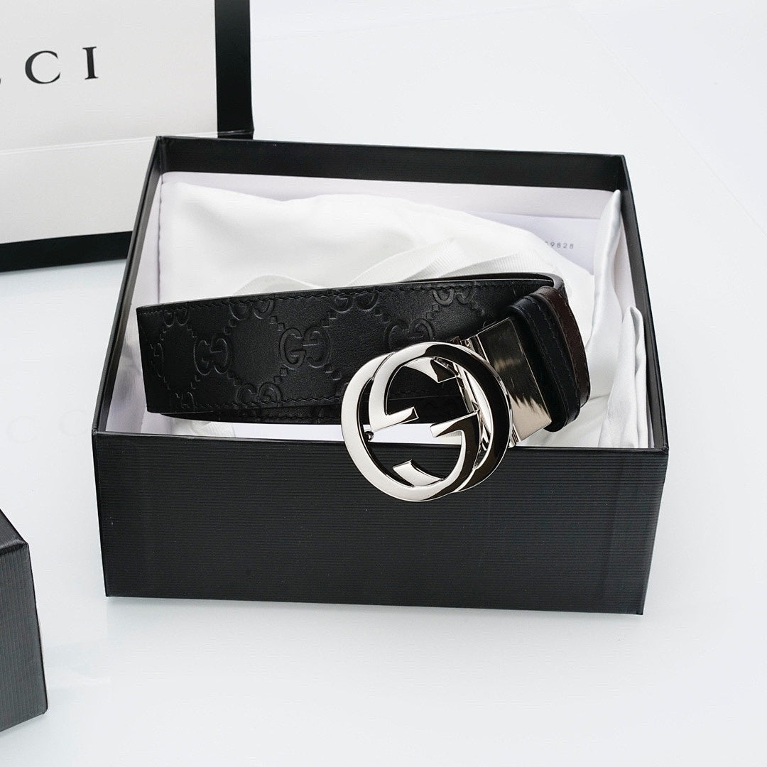 Ceinture réversible en cuir avec boucle argentée