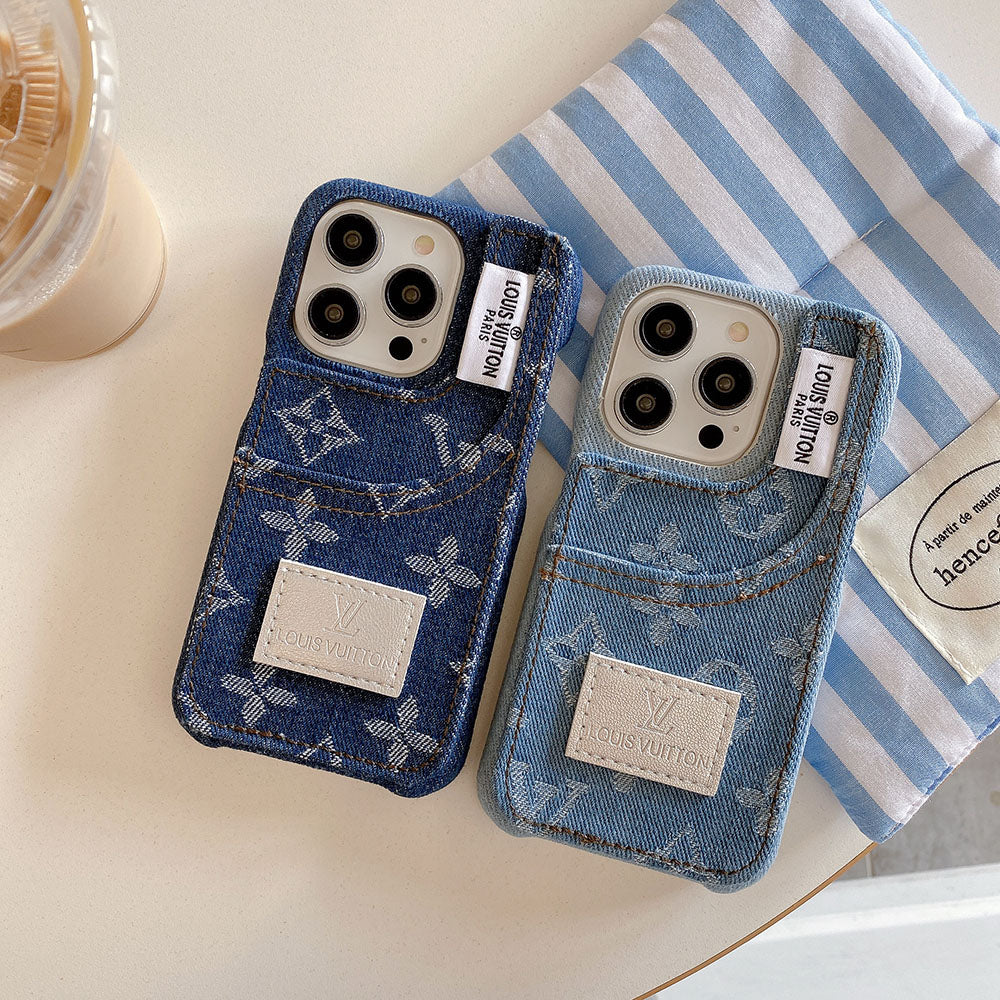 Denim Fabric iPhone Case with Built-in Card Holder