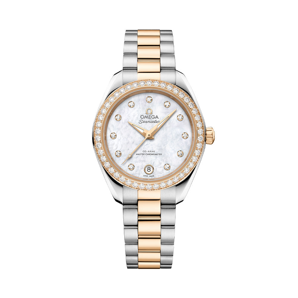 Seamaster Aqua Terra 150M Tweekleur 30 mm - Wit, Pêrelmoer met diamante op armband