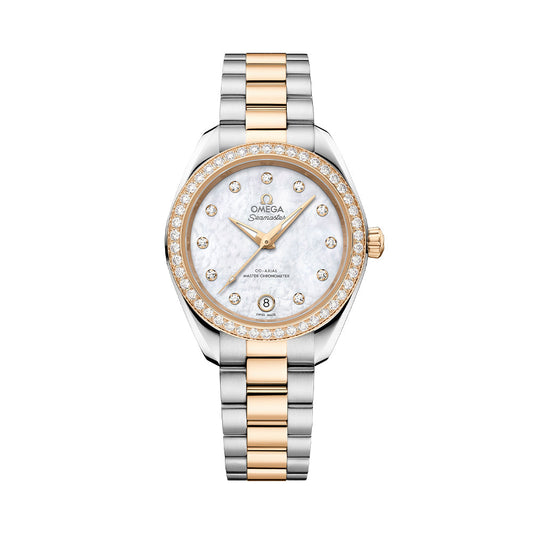 Seamaster Aqua Terra 150M Two-Tone 30mm - White, Mother-of-Pearl w/ Diamonds on Bracelet