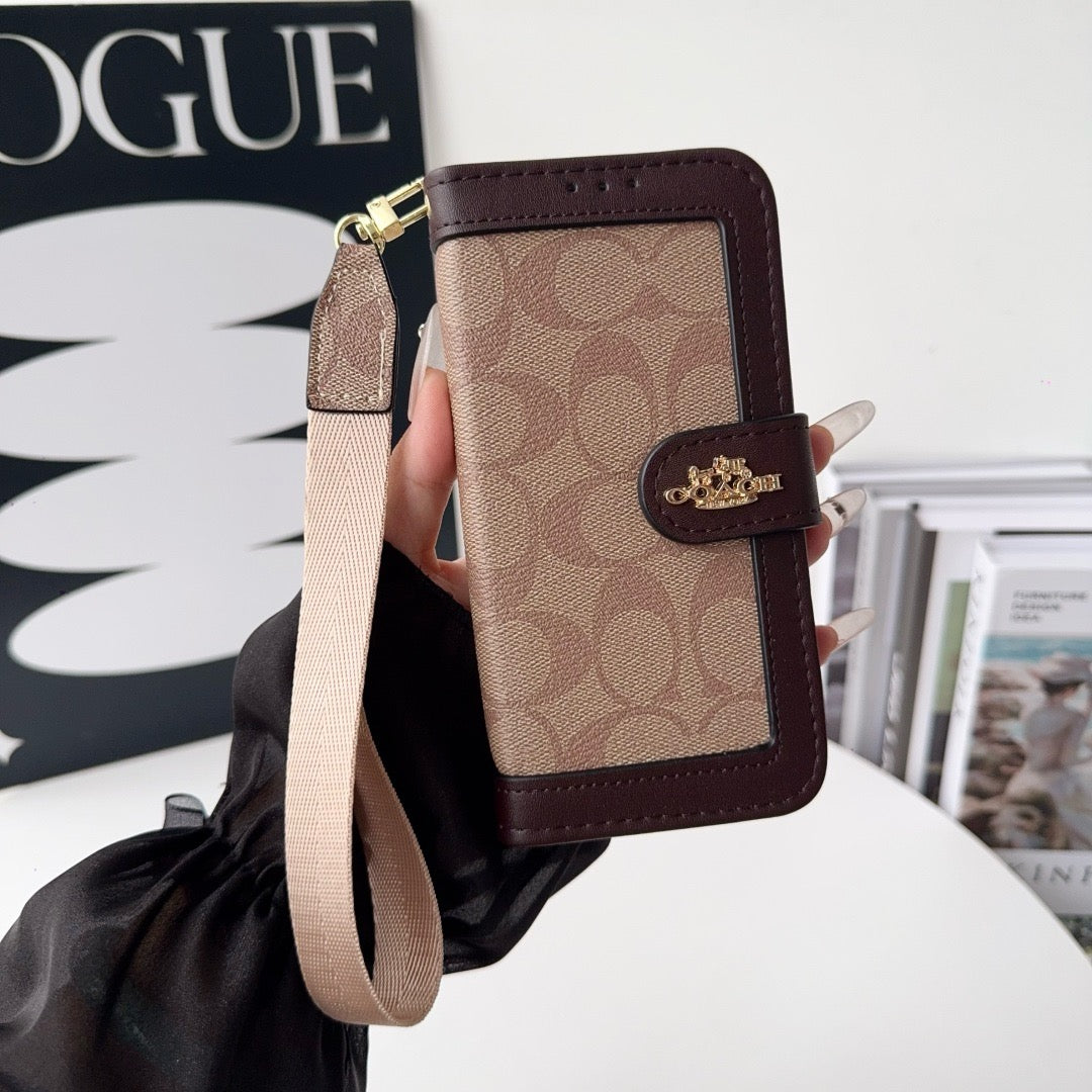 CO Luxury Pattern Wallet iPhone Case with Card Holder and Strap
