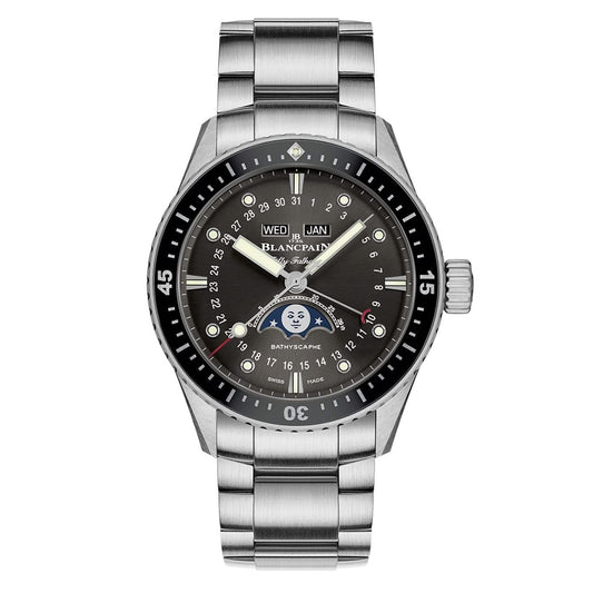 Montre Blancpain Fifty Fathoms Bathyscaphe Quantième Complet Calendrier Phases de Lune 43 mm