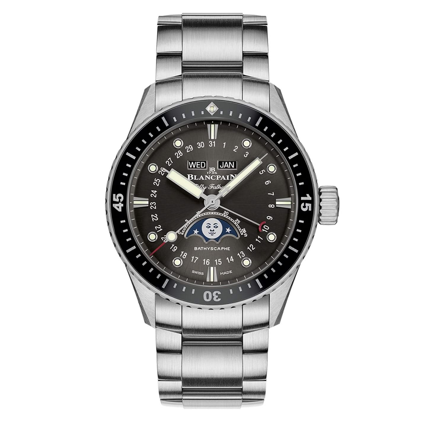 Blancpain Fifty Fathoms Bathyscaphe Quantieme Complet Calendar Phases de Lune 43mm Watch