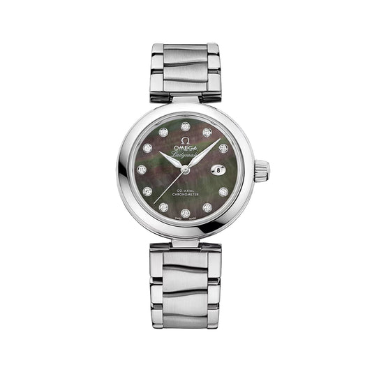 De Ville Ladymatic 34mm - Swart Tahiti, Pêrelmoer met diamante op armband