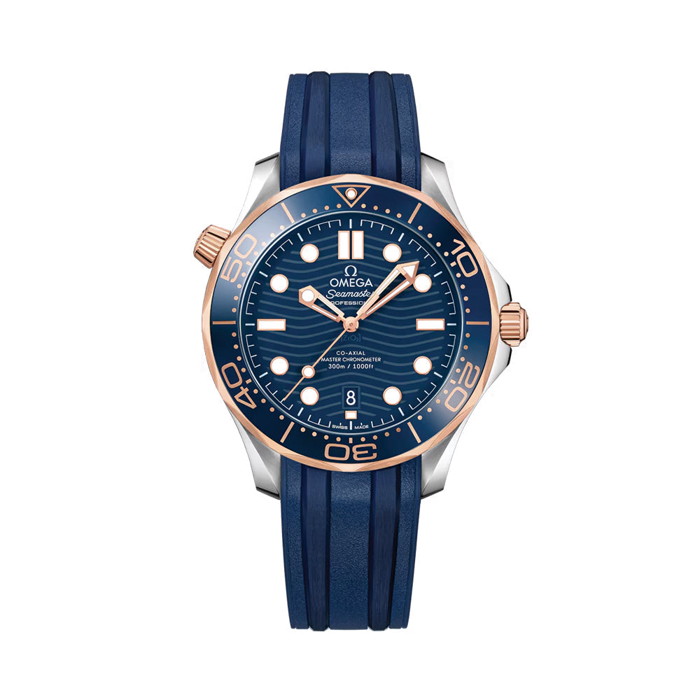 Seamaster Diver 300M Acier et Or Sedna™ 42 mm - Bleu sur bracelet caoutchouc