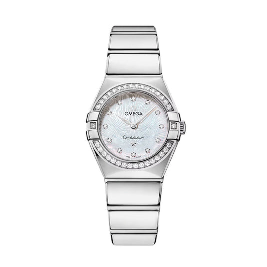 Konstellasie diamante kwarts 25 mm - wit, pêrelmoer op armband