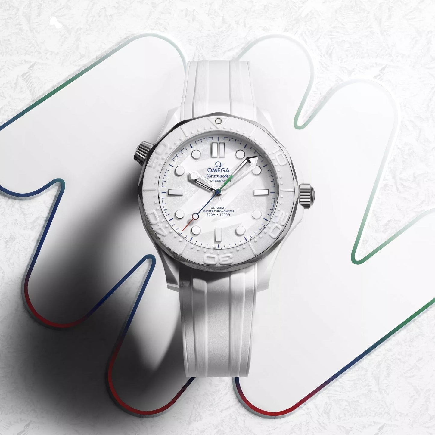 Seamaster Diver 300M Paralympic Milano Cortina 2026 43.5mm - White on Rubber Strap