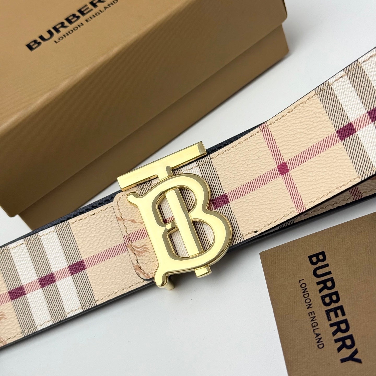 Ceinture Cuir Homme TB Monogramme Boucle/Motif Carreaux