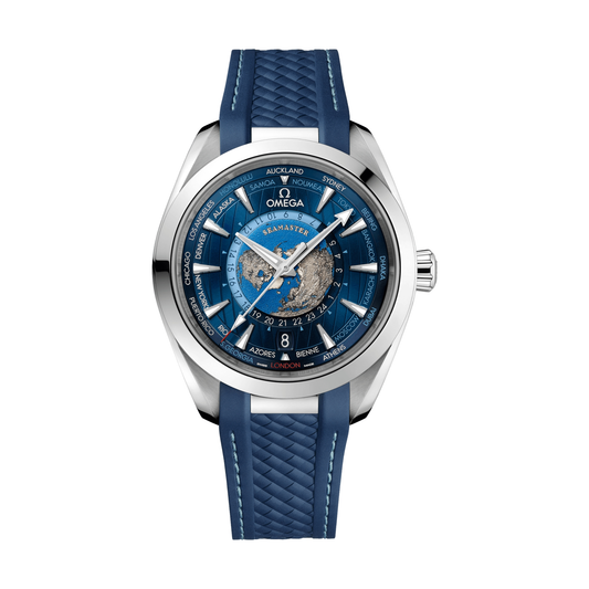 Seamaster Aqua Terra 150M GMT Worldtimer 43 мм - синій на гумовому ремінці