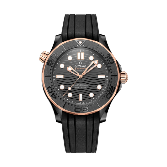 Seamaster Diver 300M Ceramic and Sedna Gold 43,5 мм - чорний на гумовому ремінці