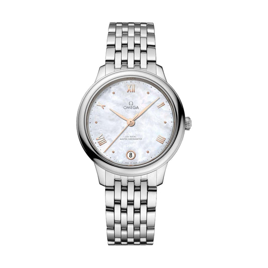 De Ville Prestige 34mm - Wit, Pêrelmoer op armband