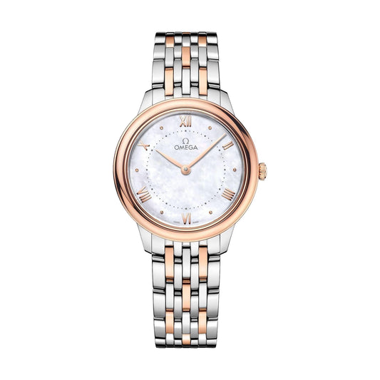 De Ville Prestige Kwartstaal en Sedna Goud 30 mm - Wit, Pêrelmoer op armband
